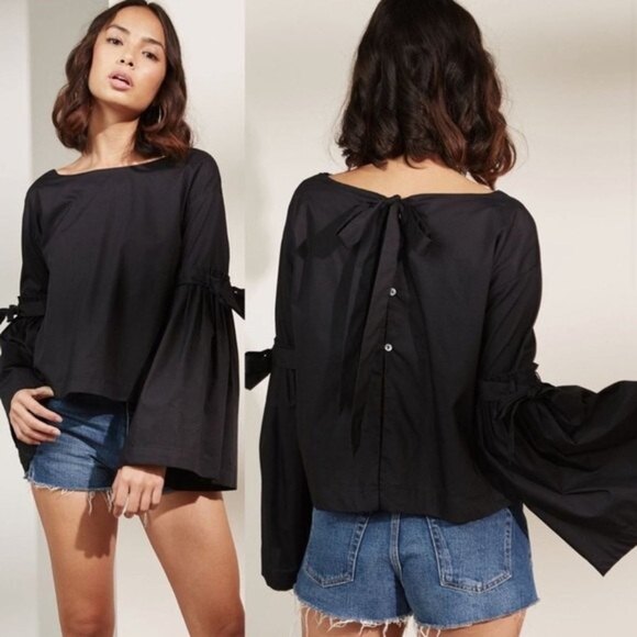 Free People Tops - NWT Free People So Obviously Yours Wide Flare Sleeve Top Tie Back Black